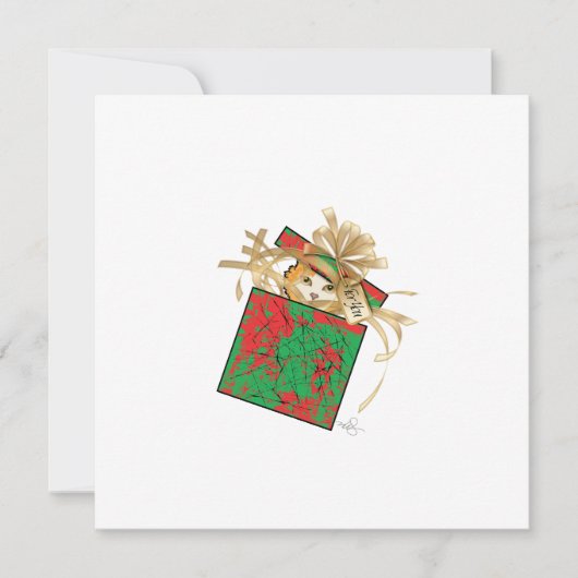 Oranje kerstcadeau met kat feestdagenkaart (Voorkant)