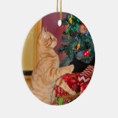 Oranje kerstcadeau voor afspeeltjes keramisch ornament (Rechts)