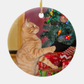 Oranje kerstcadeau voor afspeeltjes keramisch ornament (Achterkant)