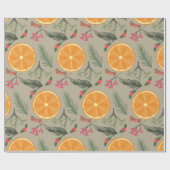 Oranje kerstdruk cadeaupapier (Vlak)