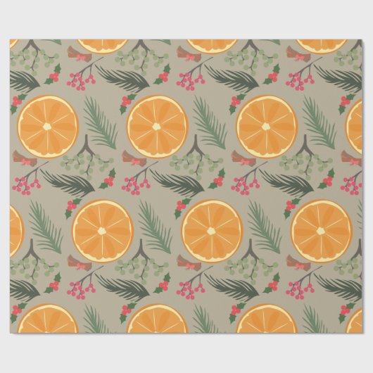 Oranje kerstdruk cadeaupapier (Vlak)