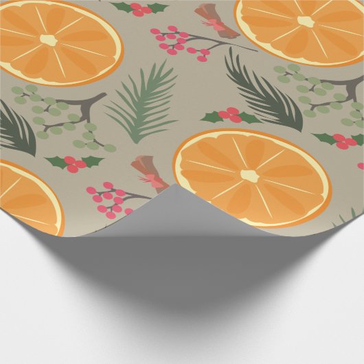 Oranje kerstdruk cadeaupapier (Hoek)