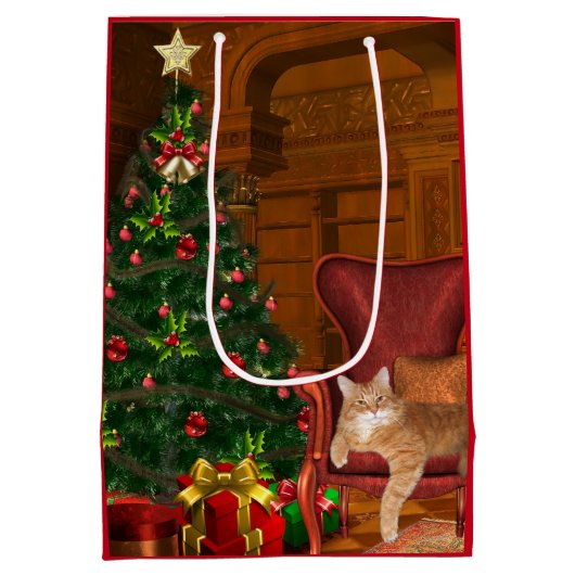 Oranje kerstfeest medium cadeauzakje (Achterkant)