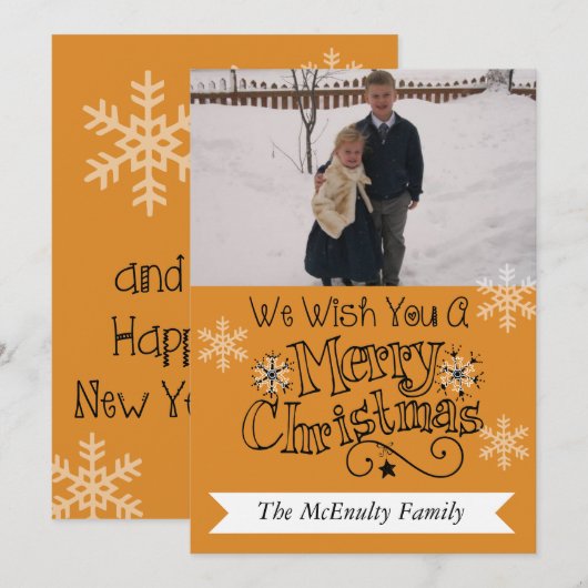 Oranje kerstfeestdag met feestdag voor Kaart feest (Voorkant / Achterkant)