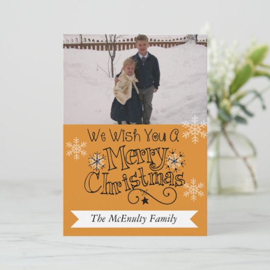 Oranje kerstfeestdag met feestdag voor Kaart feest (Staand voorkant)