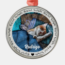 Oranje kerstgedenkornament Cat Angel Metalen Ornament