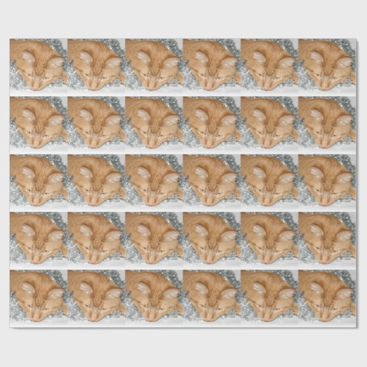 Oranje kerstkat cadeaupapier (Vlak)