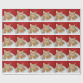 Oranje kerstkat cadeaupapier (Vlak)