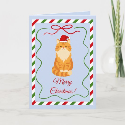 Oranje Kerstkat Kaart (Voorkant)