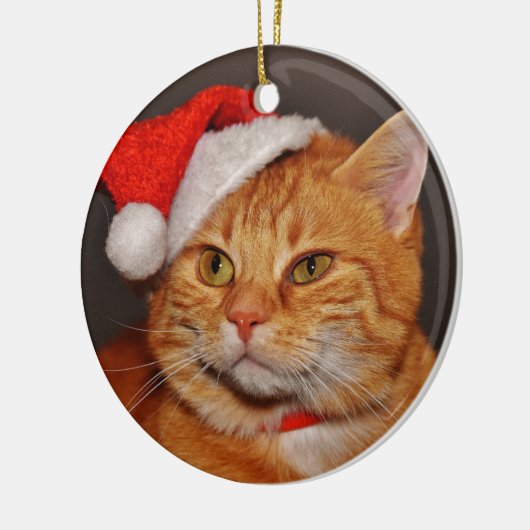 Oranje kerstkat keramisch ornament (Links)