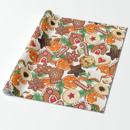 Oranje kerstkoekjes en Snoep Cadeaupapier (Uitgerold)