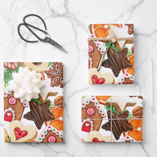 Oranje kerstkoekjes en Snoep Inpakpapier Vel (Voorkant)