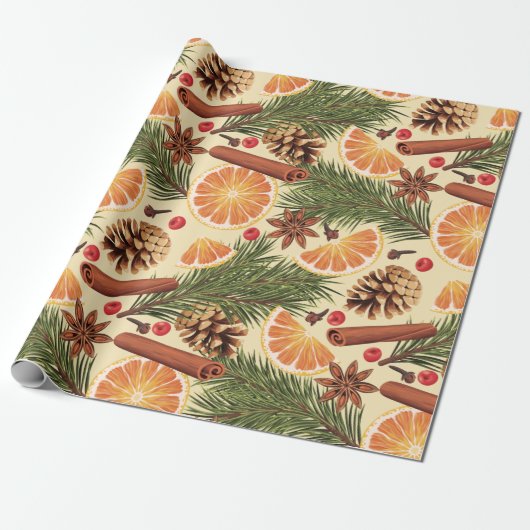 Oranje kerstmis cadeaupapier (Uitgerold)