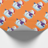 Oranje kerstsnowman-omslagpapier cadeaupapier (Hoek)