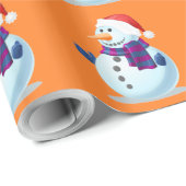 Oranje kerstsnowman-omslagpapier cadeaupapier (Rol Hoek)