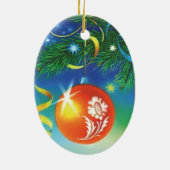 Oranje kerstversiering keramisch ornament (Achterkant)