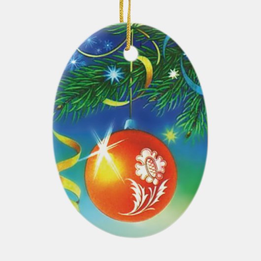 Oranje kerstversiering keramisch ornament (Achterkant)