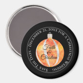 Oranje kerstversiering met striping/sla de datum o magneet (Voorkant / Achterkant)