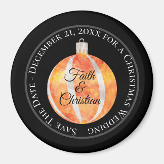 Oranje kerstversiering met striping/sla de datum o magneet