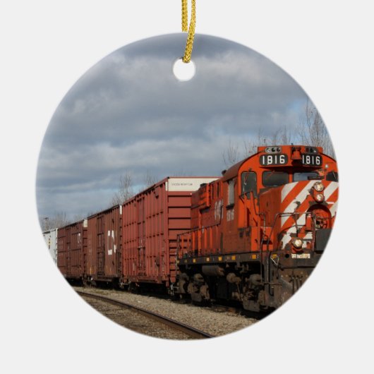 Oranje kerstversiering met vrachtwagen keramisch ornament (Voorkant)