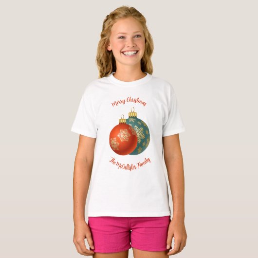 Oranje kerstversiering T-shirt (Voorkant volledig)