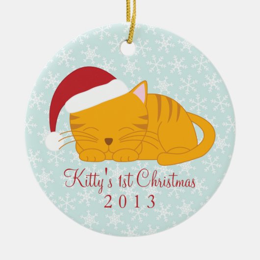 Oranje kerstversieringen met aangepaste tabby keramisch ornament (Voorkant)