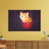 Oranje keuken in een rode Mok Canvas Afdruk (Insitu (Woonkamer))