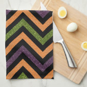 Oranje keukenhanddoek voor paars en groen chevron  (Quarter Fold)