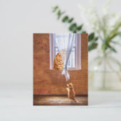 Oranje keukenkatten briefkaart (Staand voorkant)