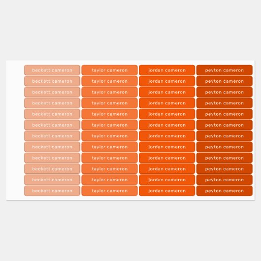 Oranje Kinder naam: strijken op kleding Labels (Vel)