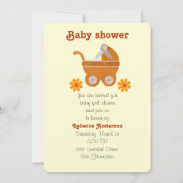 Oranje kinderwagen, oranje bloem voor babyshower kaart