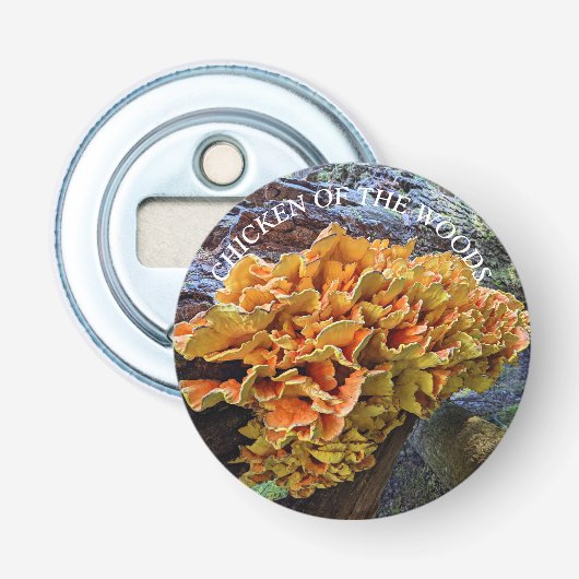 Oranje Kip van de Bossen Paddestoel Button Flesopener (Voorkant)