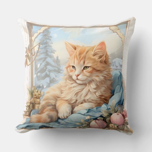 Oranje kitten blauwe kleding kussen (Voorkant)