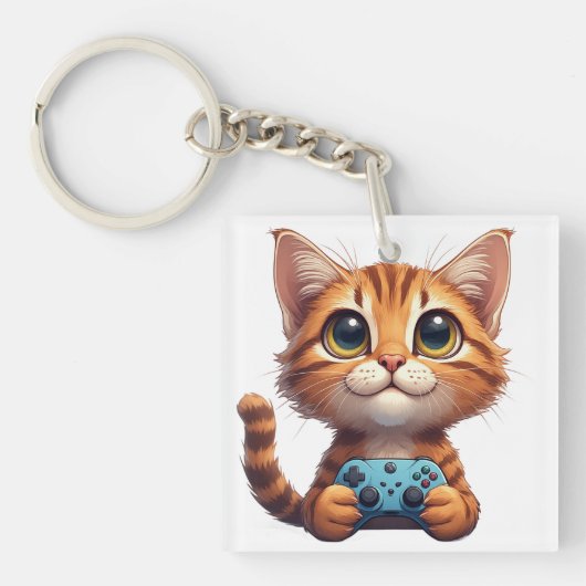 Oranje Kitten Die Game Controller Vasthoudt Gamer Sleutelhanger (voorkant)