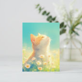 Oranje Kitten in Witte Madeliefjesweide Briefkaart (Staand voorkant)