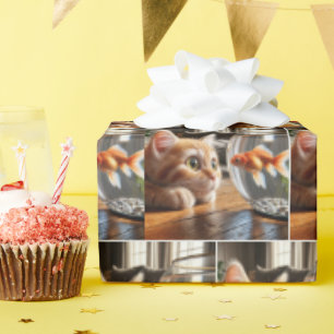 Oranje Kitten Kijken Naar Een Goudvis Cadeaupapier