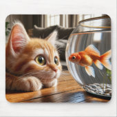 Oranje Kitten Kijken Naar Een Goudvis Muismat (Voorkant)
