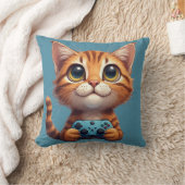 Oranje Kitten met Game Controller Gamer Kat Kussen (Deken)