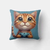 Oranje Kitten met Game Controller Gamer Kat Kussen (Achterkant)