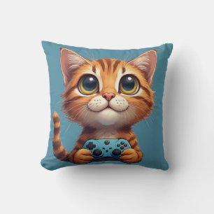 Oranje Kitten met Game Controller Gamer Kat Kussen
