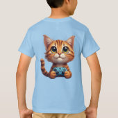 Oranje Kitten met Game Controller Gamer Kat T-shirt (Achterkant)