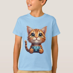 Oranje Kitten met Game Controller Gamer Kat T-shirt