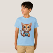 Oranje Kitten met Game Controller Gamer Kat T-shirt (Voorkant volledig)