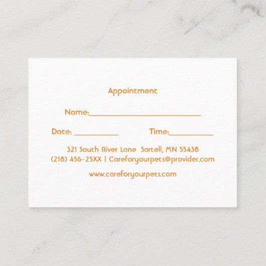 Oranje Kitten Pet Care Afspraak Visitekaartje (Achterkant)