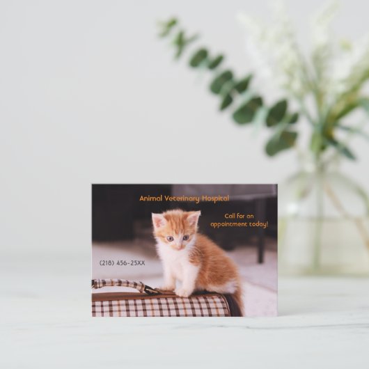 Oranje Kitten Pet Care Afspraak Visitekaartje (Staand voorkant)