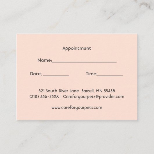 Oranje Kitten Pet Care Afspraak Visitekaartje (Achterkant)