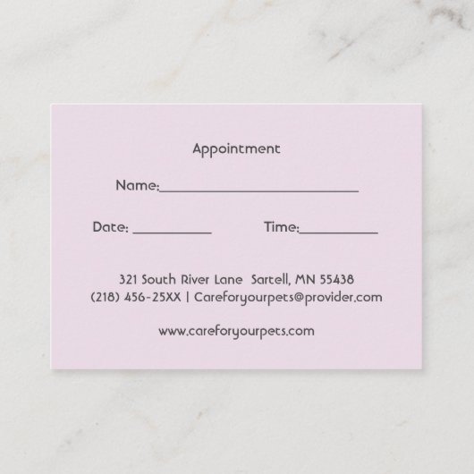 Oranje Kitten Roze Pet Care Afspraak Visitekaartje (Achterkant)