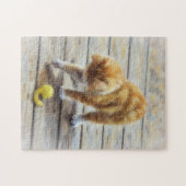 Oranje Kitten Spelen met een Muizenkunstpuzzel Legpuzzel (Horizontaal)