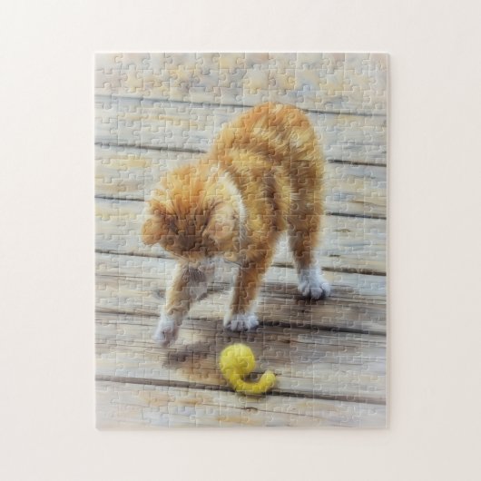 Oranje Kitten Spelen met een Muizenkunstpuzzel Legpuzzel (Verticaal)