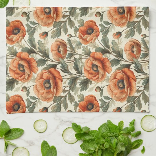 Oranje klaproos botanische bloemen theedoek (Gevouwen)